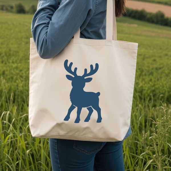A festive illustration of a reindeer in silhouette against a white background.