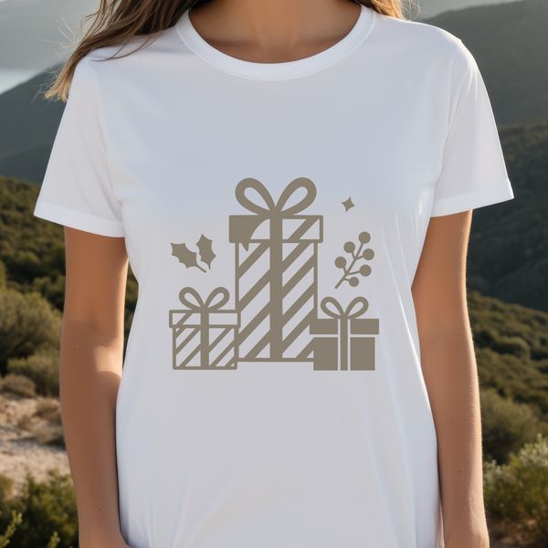 A minimalist vector illustration of a wrapped gift box with a festive ribbon, perfect for commercial use.