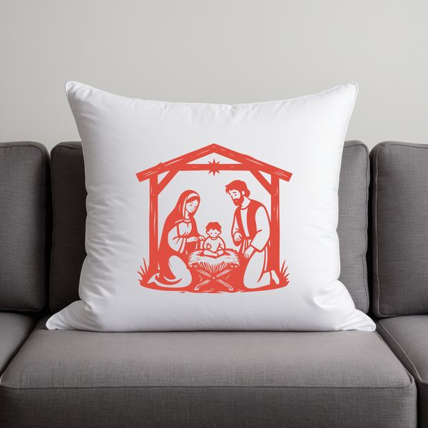 An SVG vector design of the Nativity with biblical figures, ideal for DIY projects such as invitations, signs, and decals.