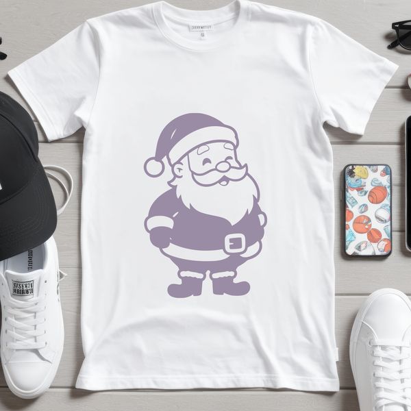 A jolly figure in a red suit with white fur trim and a sack on his back, ideal for festive designs.