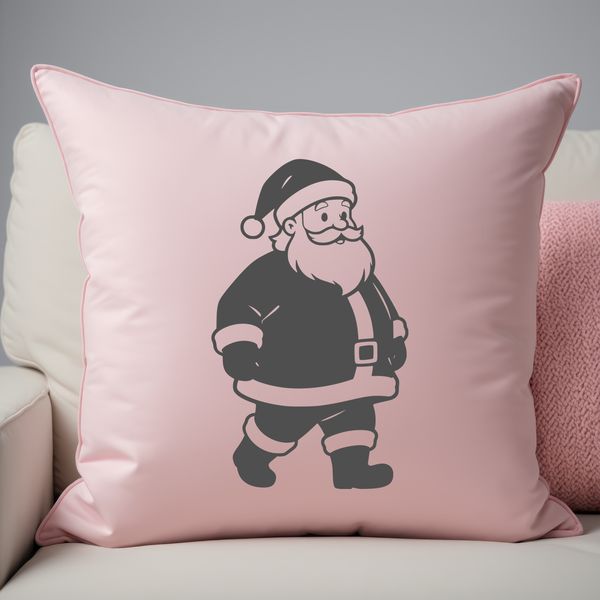 A vector illustration of Father Christmas in traditional attire holding gifts and sweets.