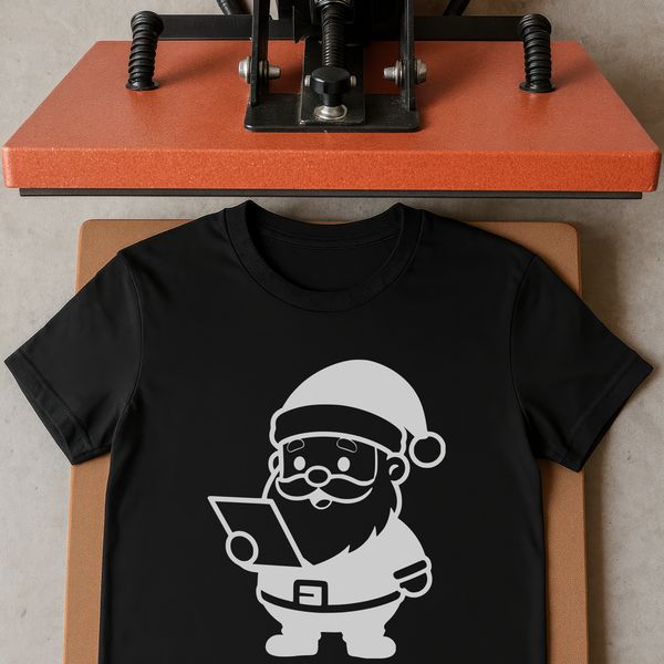 Illustration of a jolly Father Christmas character in a festive red suit with white fur trim.