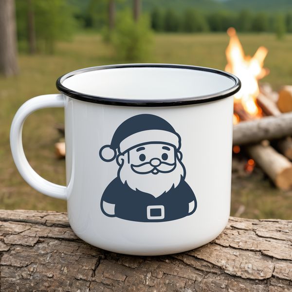 Illustration of a jolly Father Christmas character in silhouette.