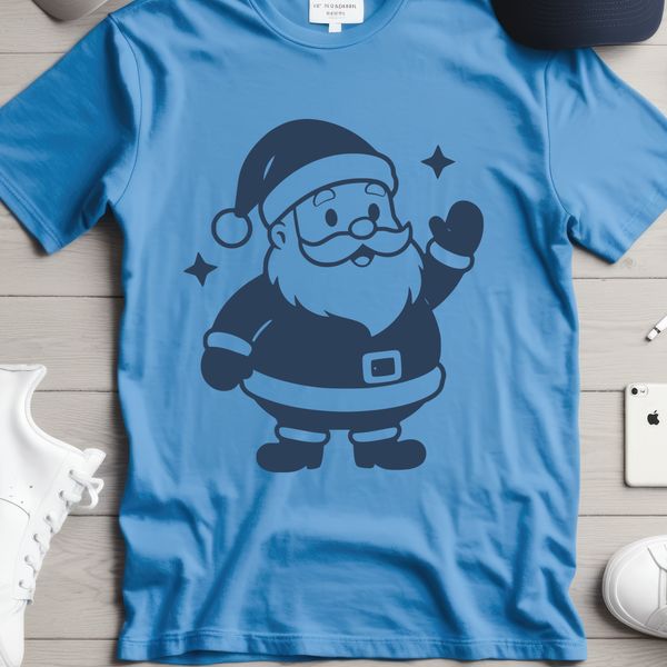 A digital design of Santa Claus in a classic winter theme.