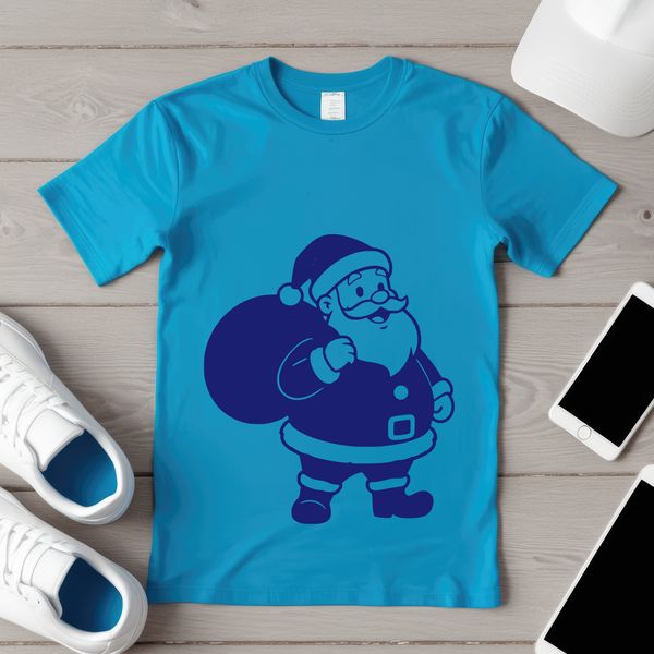 A vector illustration of Father Christmas in a traditional holiday setting.