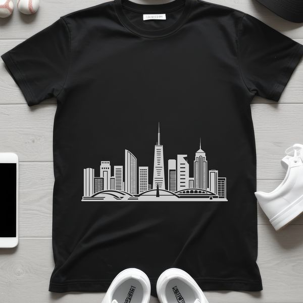 Beautiful Vector City Skyline Design A detailed vector illustration of a city skyline at sunset with tall skyscrapers and bustling streets.