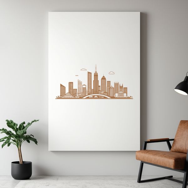 A digital illustration of a city skyline with iconic buildings and skyscrapers.