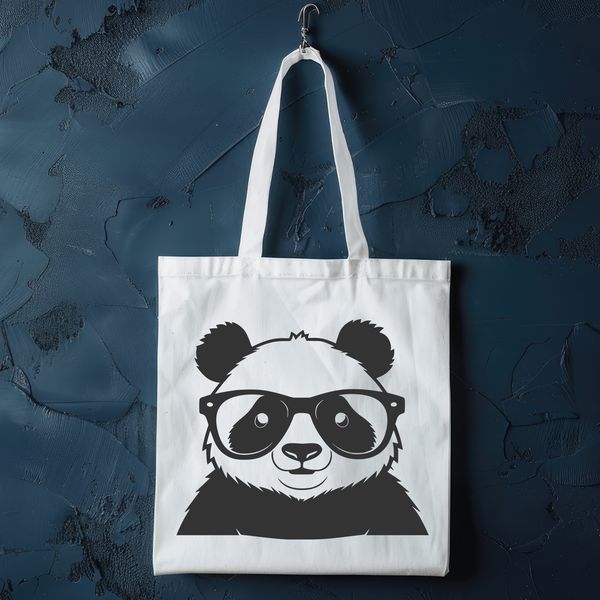Gentle Giant Wearing Specs A black and white illustration of a panda bear wearing glasses, highlighting its distinctive markings and facial expression.