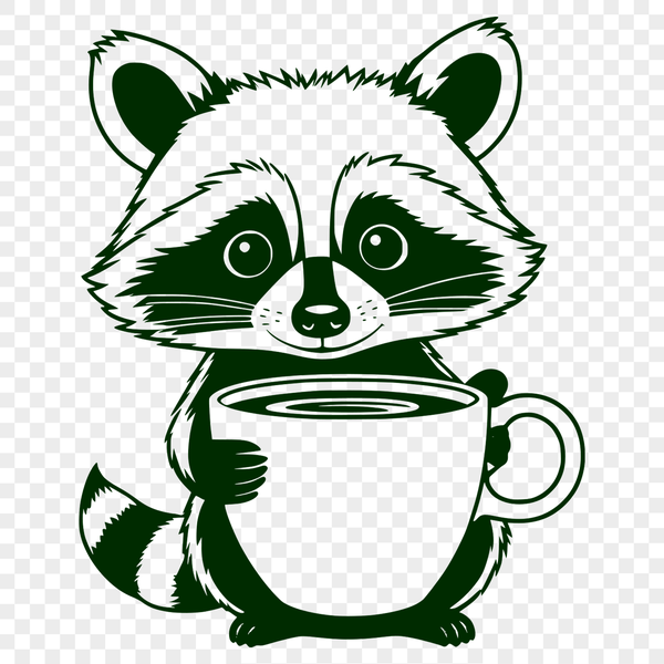 Friendly Raccoon Holding Coffee Cup A simple illustration of a raccoon holding a cup, suitable for various design projects.