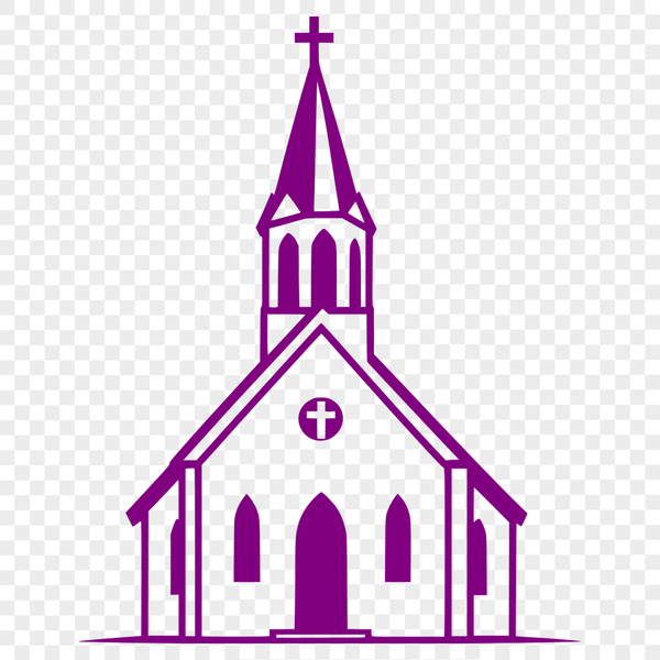Beautiful Church Silhouette A simple, illustrated design of a church building with a steeple and a cross.