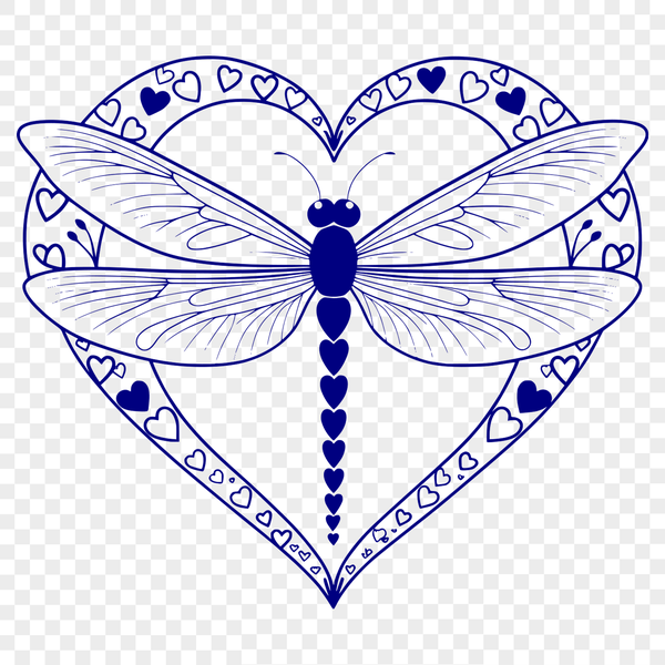 A colorful vector illustration of a dragonfly with heart details in various colors.