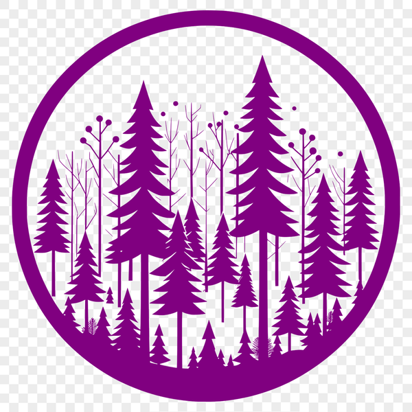 Whimsical Forest Landscape Illustration Illustrated forest scene with detailed trees and foliage in vector format.