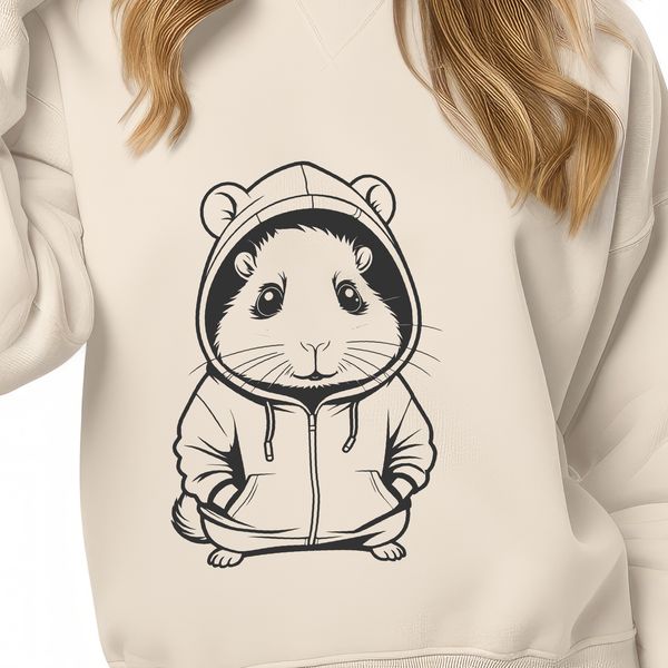 Cute Hamster in Hooded Sweater A cute hamster wearing a hooded sweater, suitable for clip art and vector design.