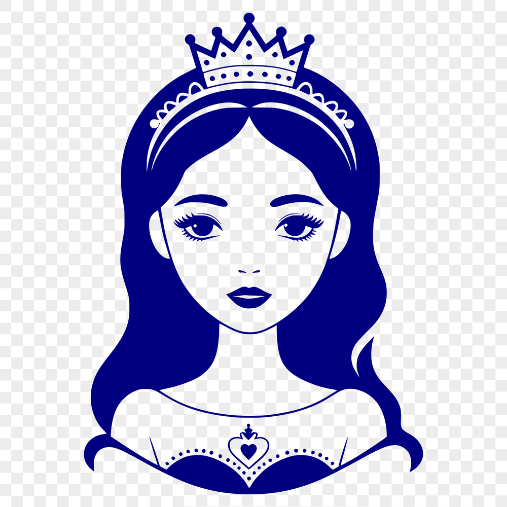 Stylized Princess Portrait Vector Graphic An SVG vector graphic design featuring a stylized portrait of a girl dressed as a princess.