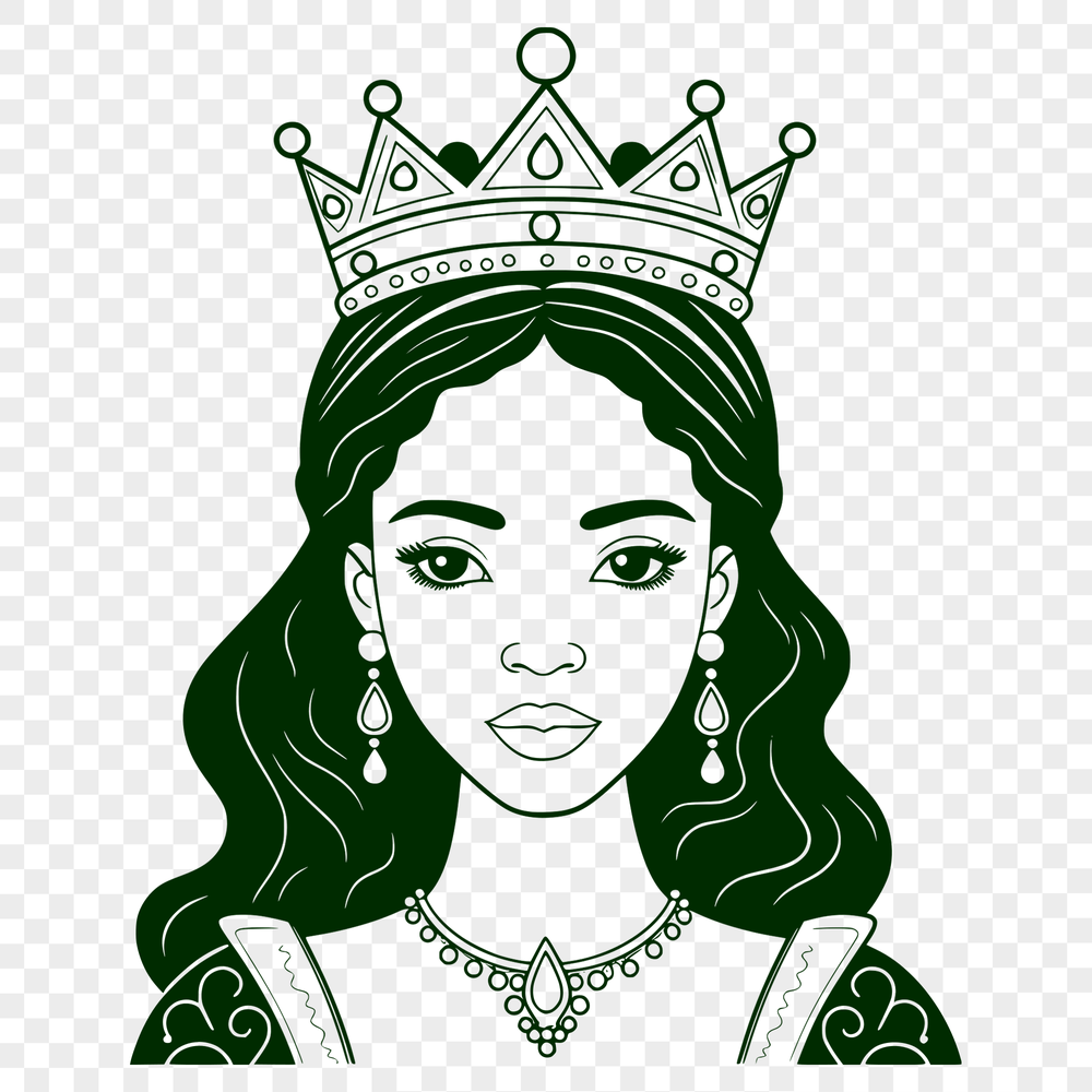 Cartoon-style portrait of a girl in a royal gown, created as a digital vector art design.