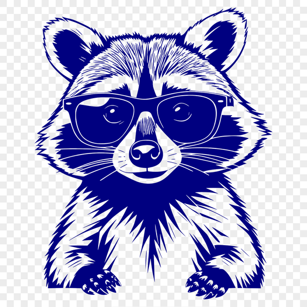 Cute Masked Raccoon Character in Sunglasses A masked racoon character wearing sunglasses made from vector shapes.