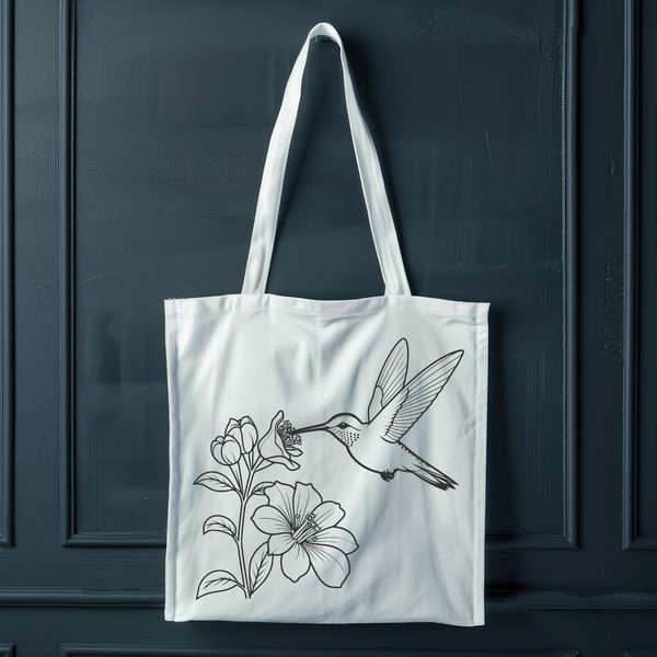 A detailed illustration of a hummingbird surrounded by foliage, created using SVG graphics.