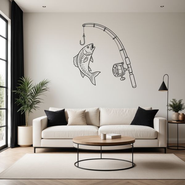 SVG fishing rod with fish silhouette for vector design