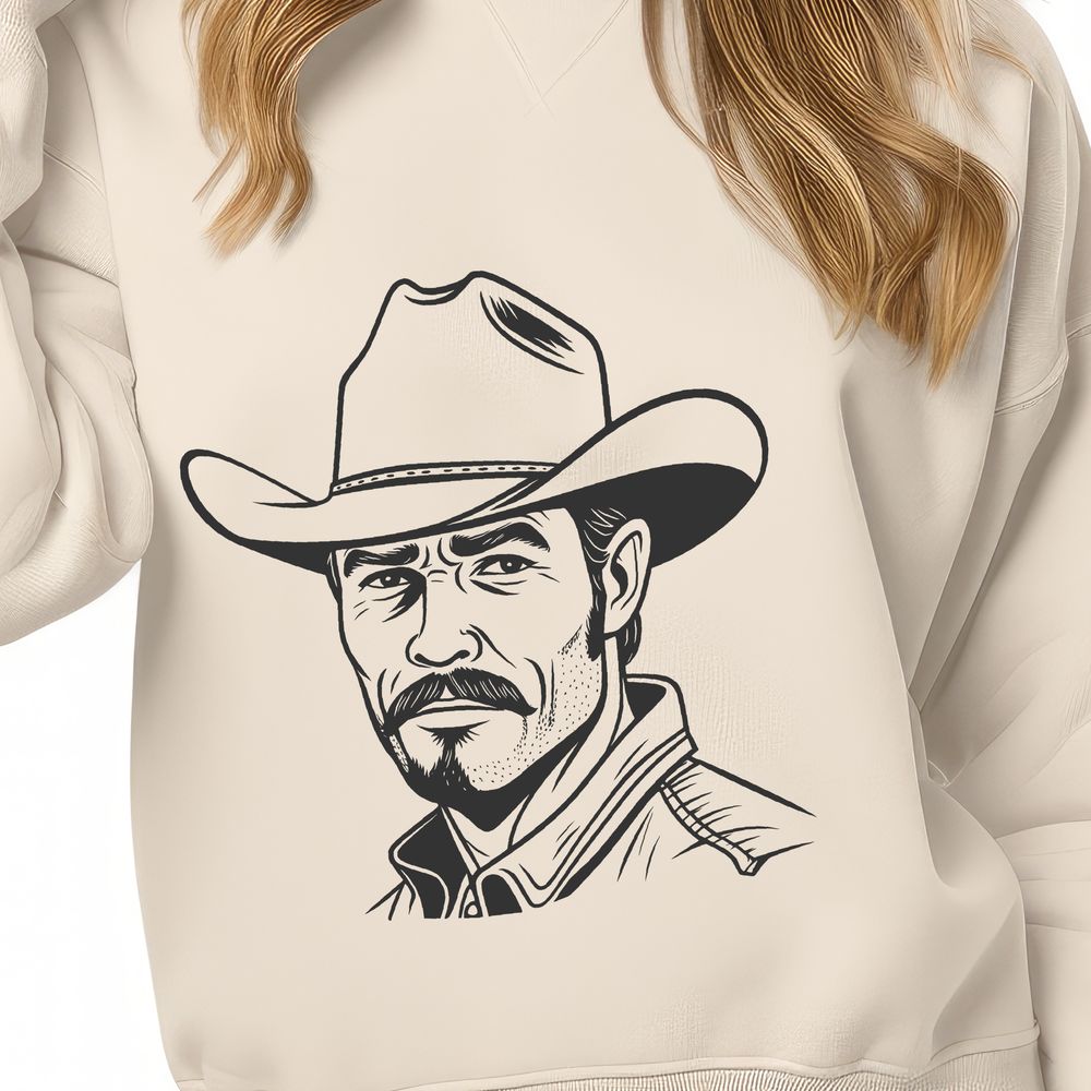 Western-Themed Vector Graphic Art A traditional Western-style cowboy illustration in vector format.