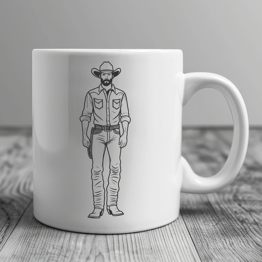 Classic Cowboy Vector Illustration A digital illustration of a cowboy in a classic Western attire, suitable for vector graphics projects.
