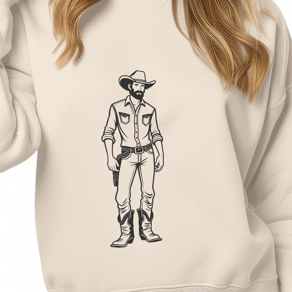Classic Cowboy SVG Art A detailed SVG illustration of a cowboy in a classic western outfit, suitable for use as clip art in various design projects.