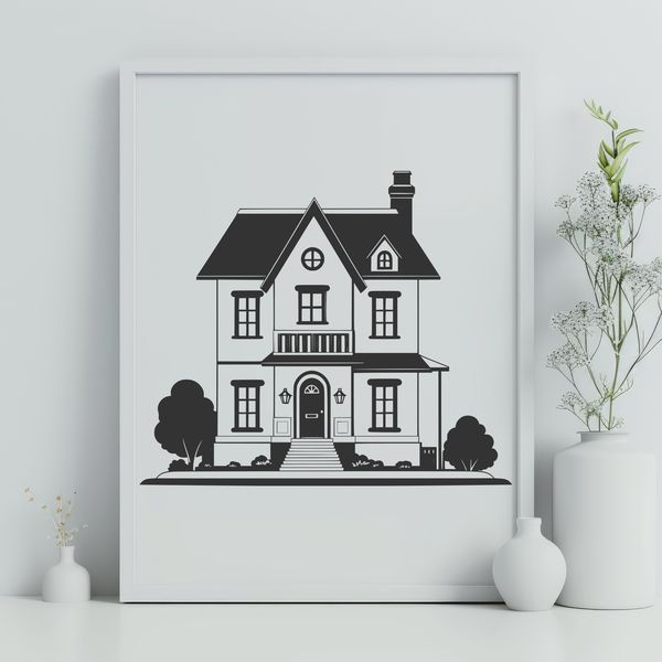A 2D illustration of a house with multiple rooms and details.