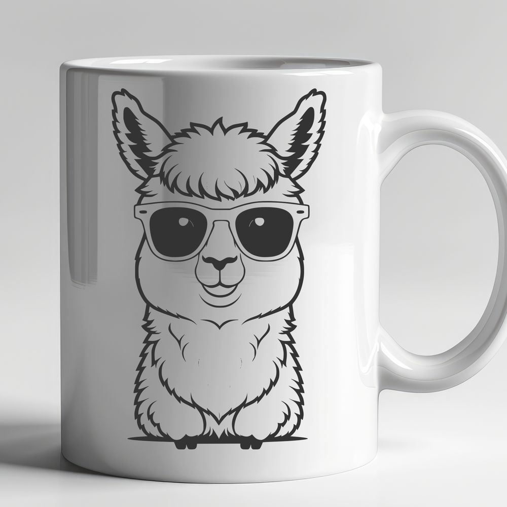 Trendy Alpaca with Shades An illustration of a smiling alpaca wearing trendy sunglasses and sunglasses lenses.