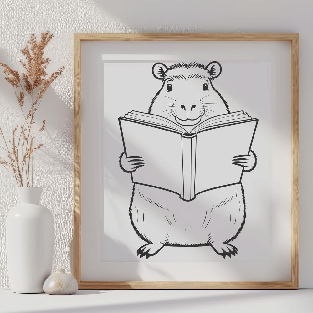 South American Rodent Reading Time A rodent, native to South America, sitting on the ground with a book in its paws.