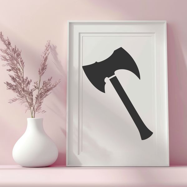 Handheld Metal Cutting Tool Design A 2D illustration of a metal axe head and handle, suitable for cutting machine stencils or vector design projects.