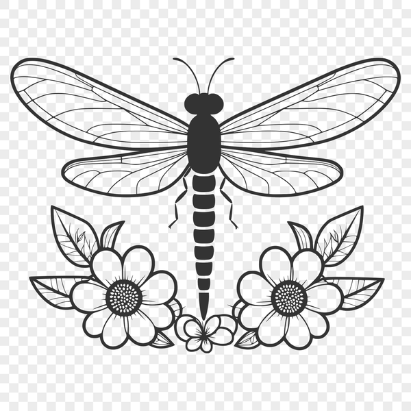 Delicate Floral Dragonfly Design A colorful dragonfly illustration featuring delicate floral patterns in its wings and body.