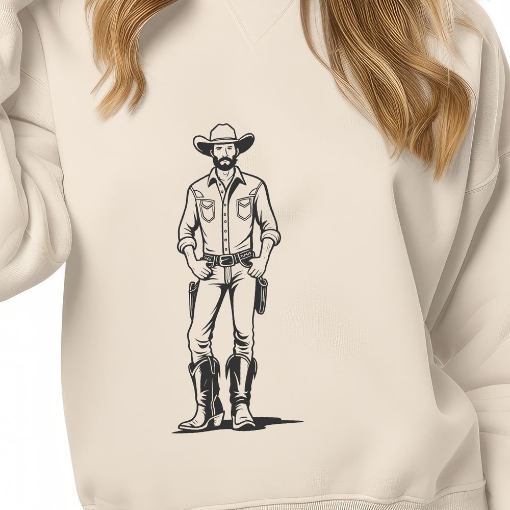 Western Design SVG Image An SVG representation of a cowboy figure designed for cutting machines and laser cutters.