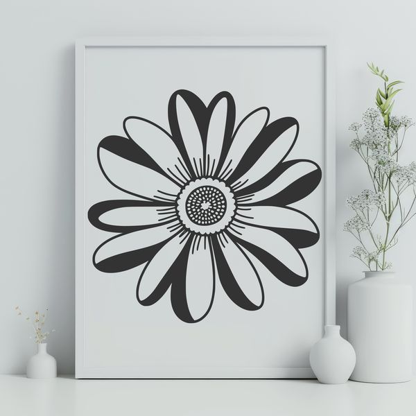 Blooming Daisy Graphic An SVG graphic representation of a single blooming daisy with petals and center.