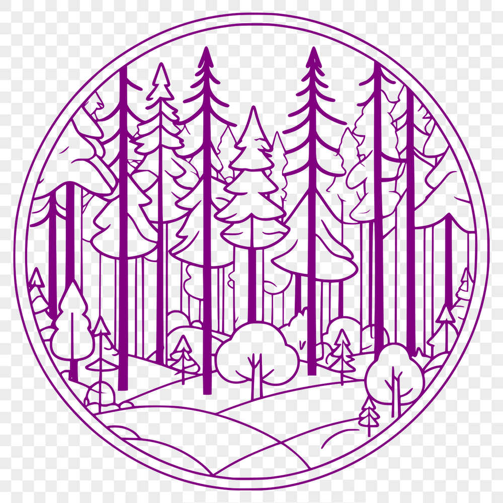Tree Line Vector Art Design A detailed illustration of a forest landscape featuring various types of trees.