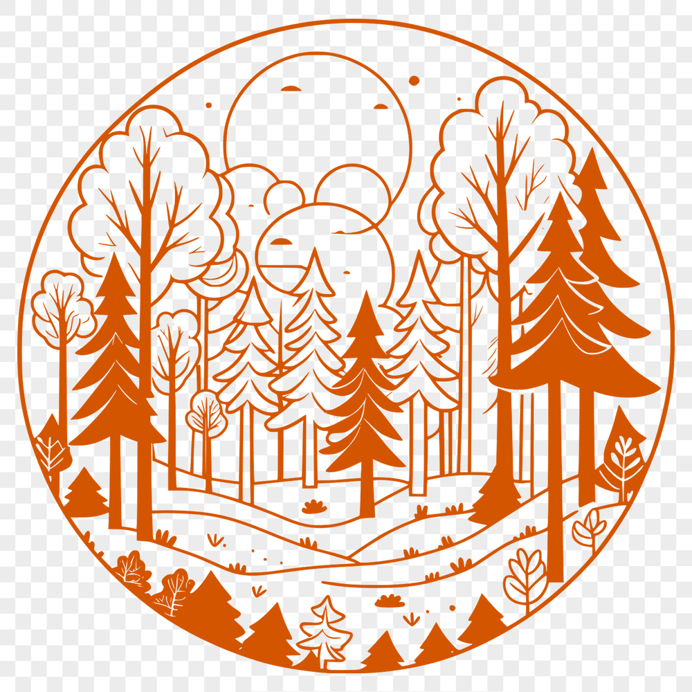 A detailed graphic representation of a forest ecosystem featuring various plant life.