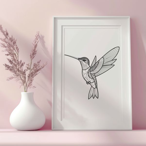 A digital illustration of a colorful hummingbird in flight.