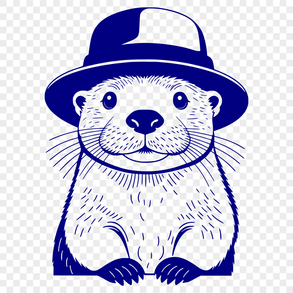 Illustrative SVG design of a curious otter wearing a hat.