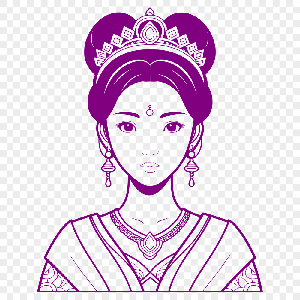 A young female character in a royal gown and crown, suitable for vector art design projects.