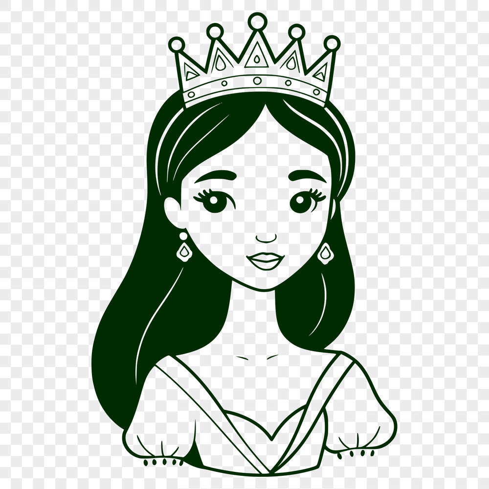 Beautiful Princess Vector Graphic A digital princess silhouette with intricate details, suitable for various design applications.
