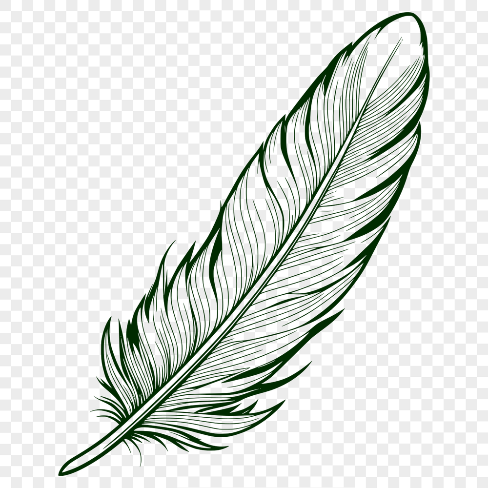 Delicate Feather Silhouette with Crisp Edges High-resolution SVG design of a single feather with precise lines and shapes.