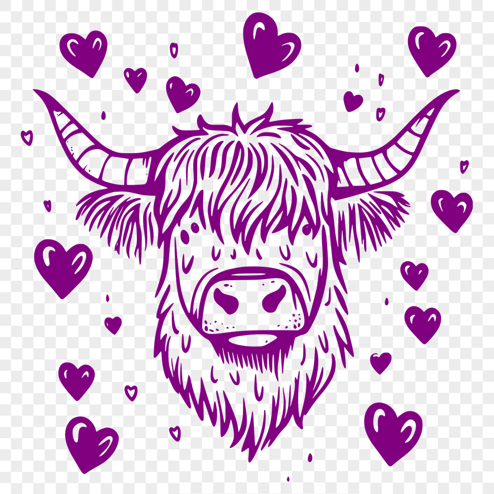 Free Unique Highland Cow Illustration PNG - Commercial Use