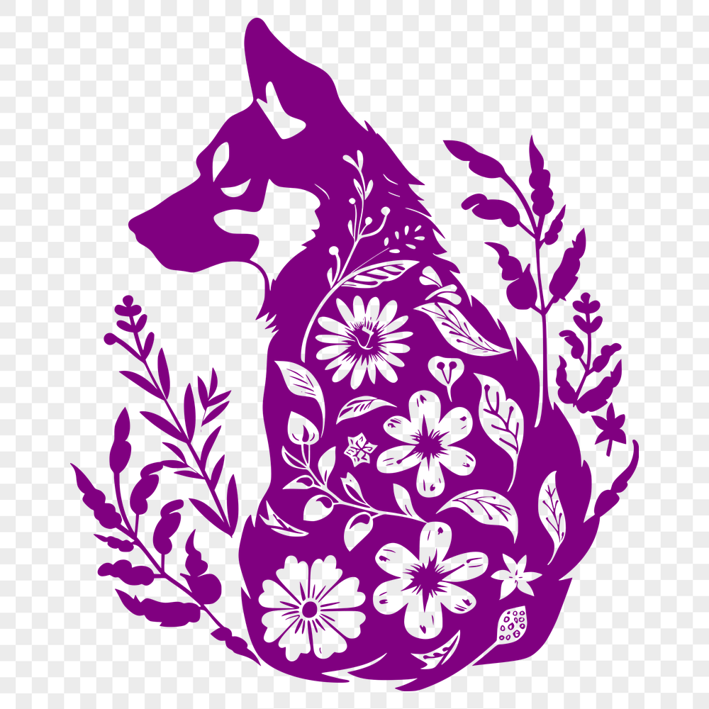 Floral Sitting Husky SVG