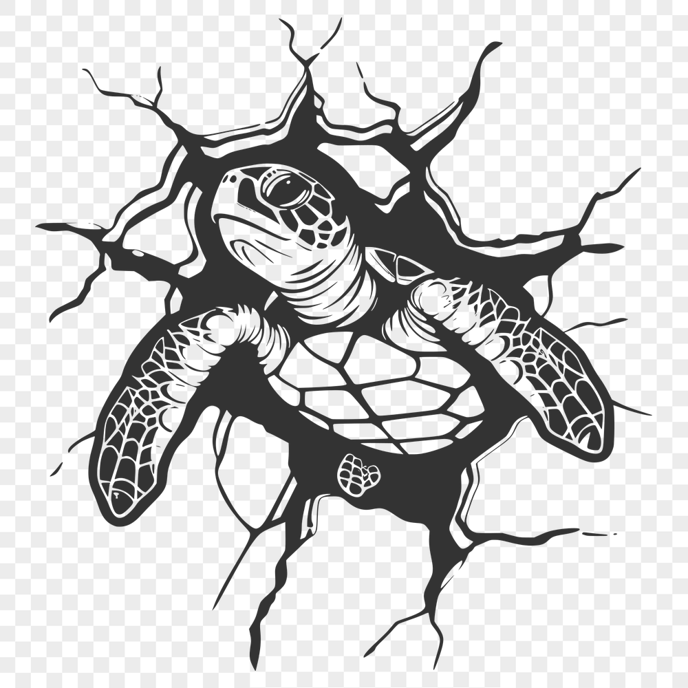 Artistic Sea Turtle Smashing Through Wall DXF