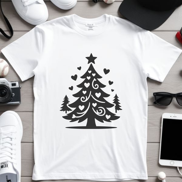 A simple vector illustration of a Christmas tree decorated with ornaments.