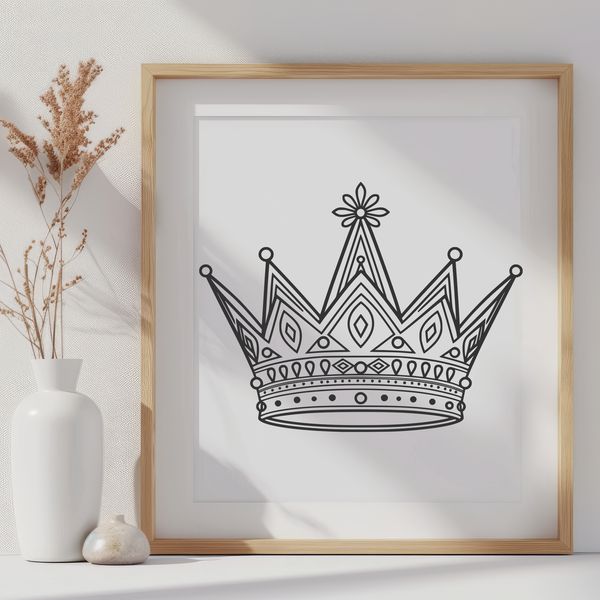 Vector Crown Design for Cutting Machines A detailed illustration of a crown made from various lines and shapes, suitable for cutting or laser engraving.