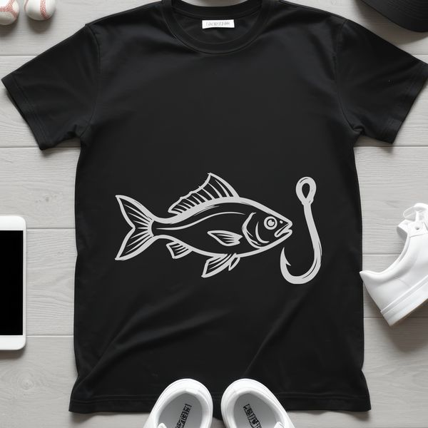 SVG vector design of a fish hook and fish for cutting machines and web design