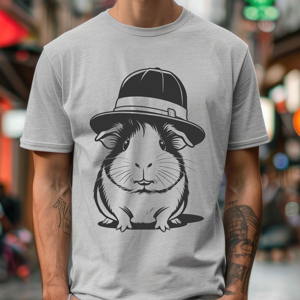 Cartoon Guinea Pig in Fancy Headwear A cartoon guinea pig wearing a hat, suitable for personal use as clip art or vector design.
