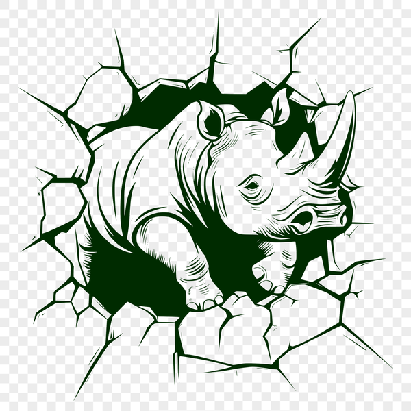 A detailed illustration of a rhino, suitable for vector graphics and cutting machine designs.