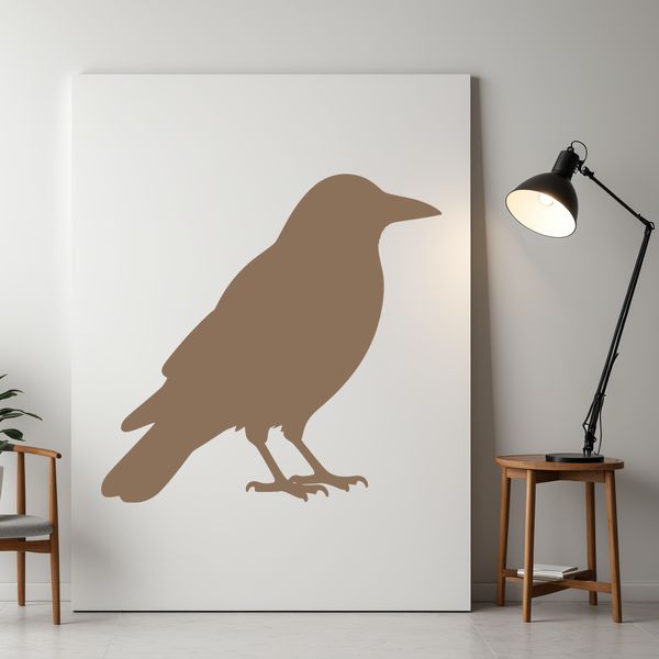 A detailed illustration of a crow in silhouette form.