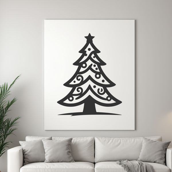 A simple illustration of a Christmas tree with branches and ornaments.