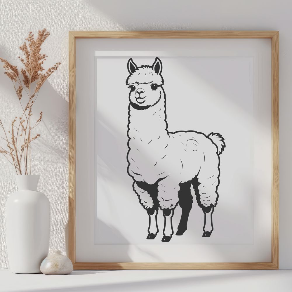 Cute South American Camelid Illustration A digital illustration of a South American camelid alpaca in a natural setting.